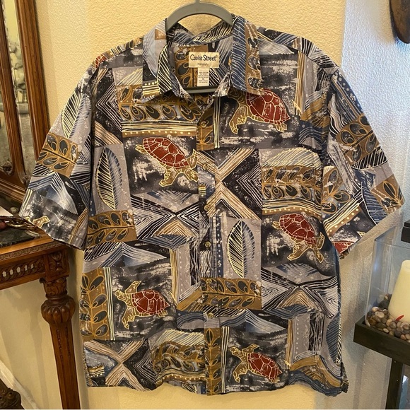 Vintage COOKE STREET Men Turtle Print Hawaiian Button Top Size XL - Picture 1 of 6